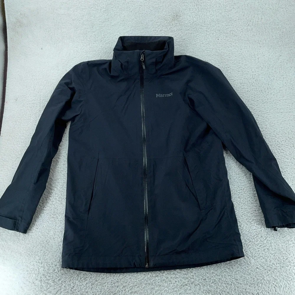 Marmot MemBrain Rain Shell Jacket Mens Medium Black Seam Taped Full Zip NO LINER